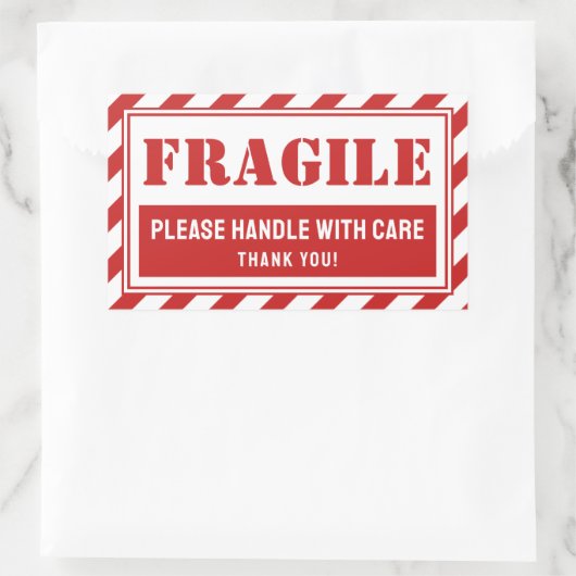 赤い包装気に付き壊れストライプやすいハンドル 長方形シール (バッグ)