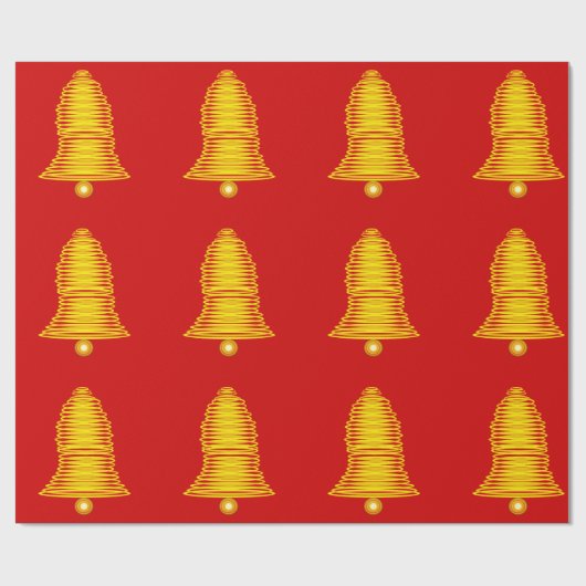 赤い包装紙の金のベル ラッピングペーパー (フラット)