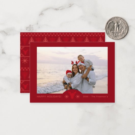 赤い北欧のセーターのクリスマスフォトカード ノートカード (正面/裏面インサイチュ)