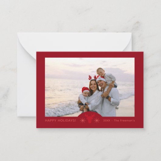 赤い北欧のセーターのクリスマスフォトカード ノートカード (正面)