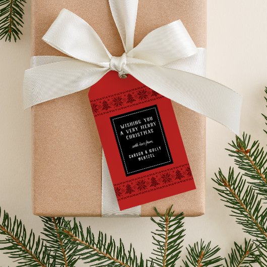 赤い北欧のセータークリスマス ギフトタグ