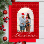 赤い北欧のセーター陽気なクリスマスフォトカード ノートカード