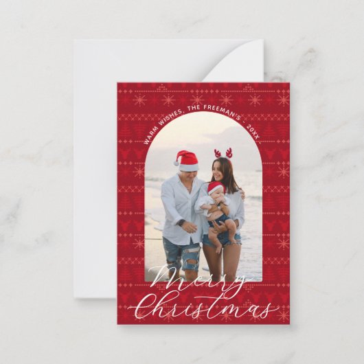 赤い北欧のセーター陽気なクリスマスフォトカード ノートカード (正面)