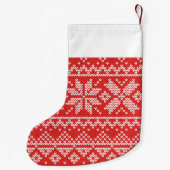 赤い北欧スノーフレークのセーターのパタパーソナライズされたーン スモールクリスマスストッキング (裏面)