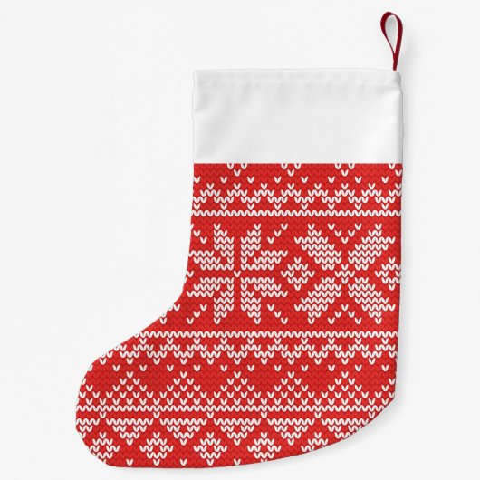 赤い北欧スノーフレークのセーターのパタパーソナライズされたーン スモールクリスマスストッキング (裏面)