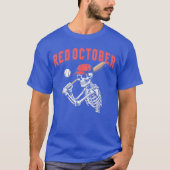 赤い十月 楽しいハロウィン 野球 スケルトン ギフト Tシャツ (正面)