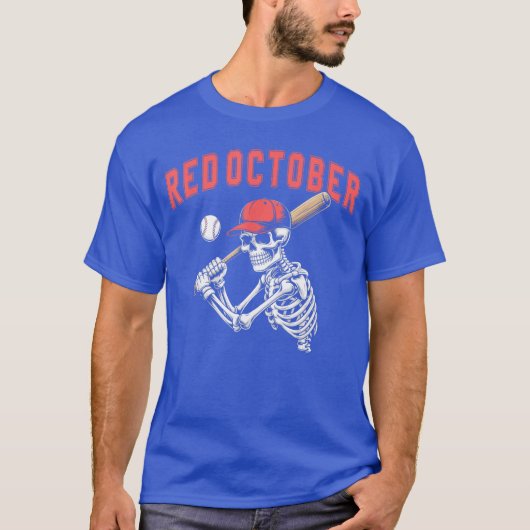 赤い十月 楽しいハロウィン 野球 スケルトン ギフト Tシャツ (正面)