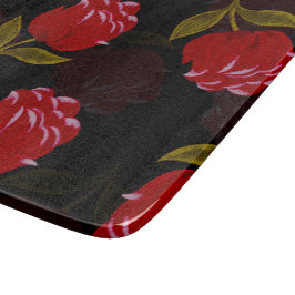 赤い半透明バラ刺繍模様 カッティングボード