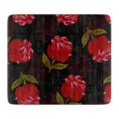 赤い半透明バラ刺繍模様 カッティングボード (正面)