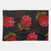 赤い半透明バラ刺繍模様 キッチンタオル (横)