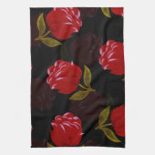 赤い半透明バラ刺繍模様 キッチンタオル (縦)