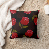 赤い半透明バラ刺繍模様 クッション (ブランケット)