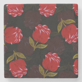 赤い半透明バラ刺繍模様 ストーンコースター