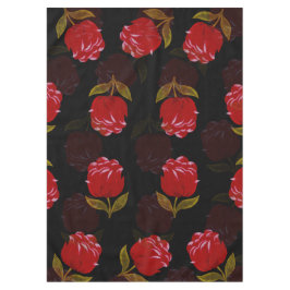 赤い半透明バラ刺繍模様 テーブルクロス