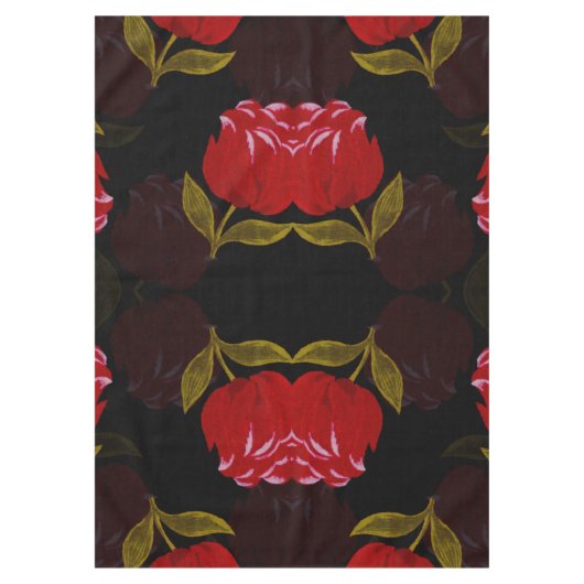 赤い半透明バラ刺繍模様 テーブルクロス (正面)