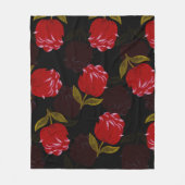 赤い半透明バラ刺繍模様 フリースブランケット (正面)