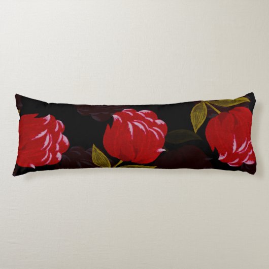 赤い半透明バラ刺繍模様 ボディピロー (正面)