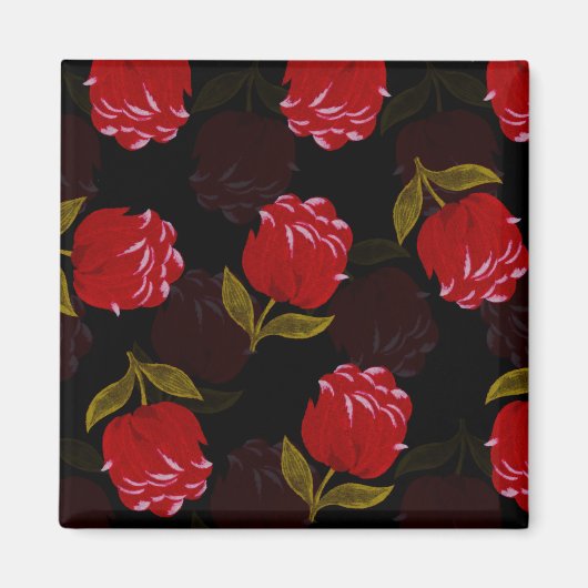 赤い半透明バラ刺繍模様 マグネット (正面)