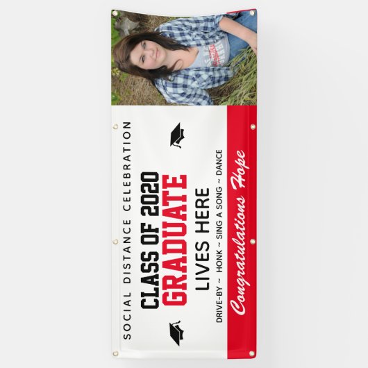 赤い卒カスタマイズ業旗:COVID-19 横断幕 (縦)