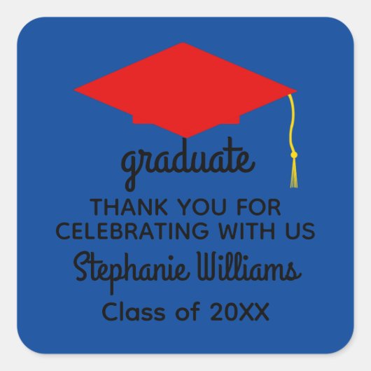 赤い卒業キャップ#1スタンプ スクエアシール (正面)