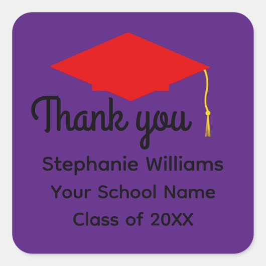 赤い卒業キャップ#1-2スタンプ スクエアシール (正面)