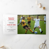 赤い卒業スクリプトの現代的な3枚の写真 三つ折り招待状 (内部)