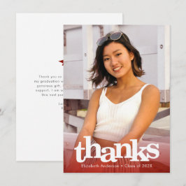 赤い卒業写真はっきりしたタイポグラフィモダン サンキューカード