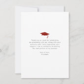 赤い卒業写真はっきりしたタイポグラフィモダン サンキューカード (裏面)