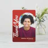 赤い卒業写真はっきりしたArchスクリプト型レトロ サンキューカード (スタンド正面)