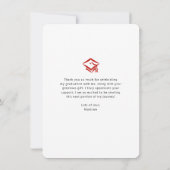 赤い卒業写真はっきりしたArchスクリプト型レトロ サンキューカード (裏面)