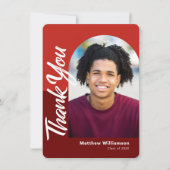 赤い卒業写真はっきりしたArchスクリプト型レトロ サンキューカード (正面)