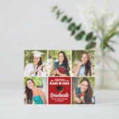 赤い卒業写真コラージュモダン卒業 ポストカード (スタンド正面)