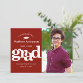 赤い卒業写真シンプルモダンタイポグラフィ 案内状 (スタンド正面)