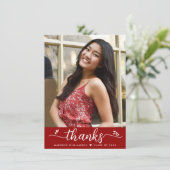 赤い卒業写真スクリプトエレガントハートモダン サンキューカード (スタンド正面)