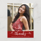 赤い卒業写真スクリプトハートはっきりしたありがとう ポストカード (正面)