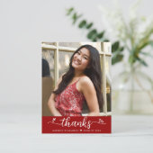 赤い卒業写真スクリプトハートはっきりしたありがとう ポストカード (スタンド正面)