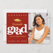 赤い卒業写真金ゴールドキャップモダンタはっきりしたイプ 案内状 (正面)