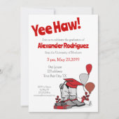 赤い卒業式キャップカウボーイブーツの配置 招待状 (正面)