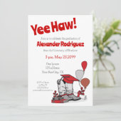 赤い卒業式キャップカウボーイブーツの配置 招待状 (スタンド正面)