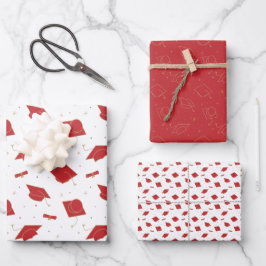 赤い卒業式キャップトス ラッピングペーパーシート