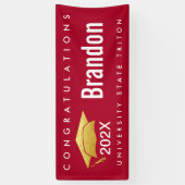 赤い卒業式金ゴールドモダンキャップはっきりしたグラフィックシンプル 横断幕 (縦)