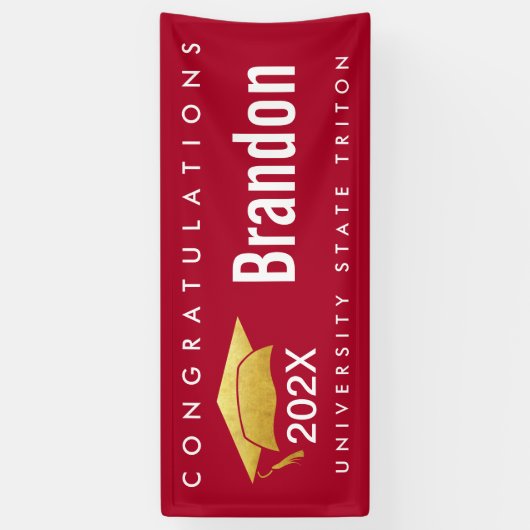 赤い卒業式金ゴールドモダンキャップはっきりしたグラフィックシンプル 横断幕 (縦)