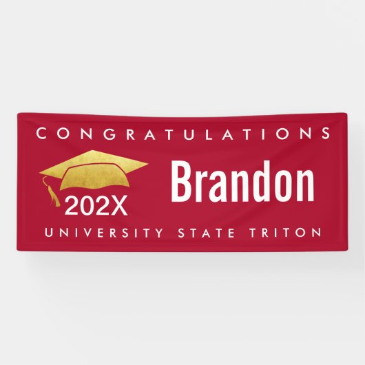 赤い卒業式金ゴールドモダンキャップはっきりしたグラフィックシンプル 横断幕 (横)