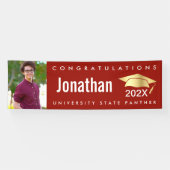 赤い卒業式1フォト金ゴールドモダンキャはっきりしたップ 横断幕 (横)