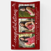 赤い卒業式3写真モダン書道ハート 横断幕 (縦)