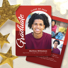 赤い卒業式4フォトアーはっきりしたチスクリプトモダン 案内状