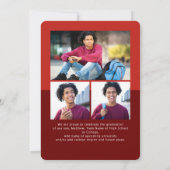 赤い卒業式4フォトアーはっきりしたチスクリプトモダン 案内状 (裏面)