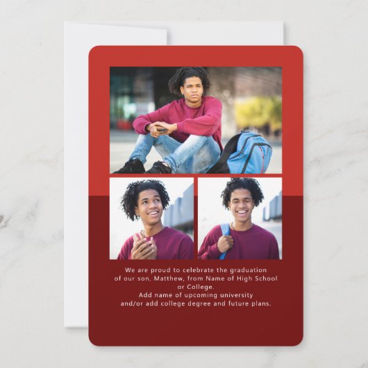 赤い卒業式4フォトアーはっきりしたチスクリプトモダン 案内状 (裏面)