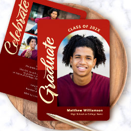 赤い卒業式4フォトスクリプトアーチパーティー実在金ゴールド 箔招待状