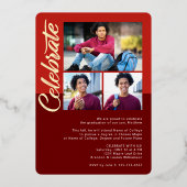 赤い卒業式4フォトスクリプトアーチパーティー実在金ゴールド 箔招待状 (裏面)